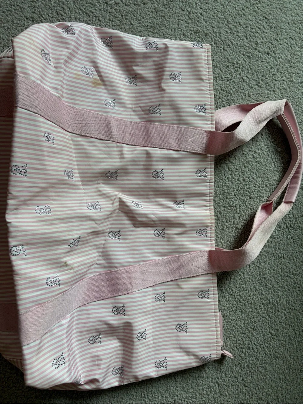 Victoria's Secret Pink Striped Tote with Cat Embroidery